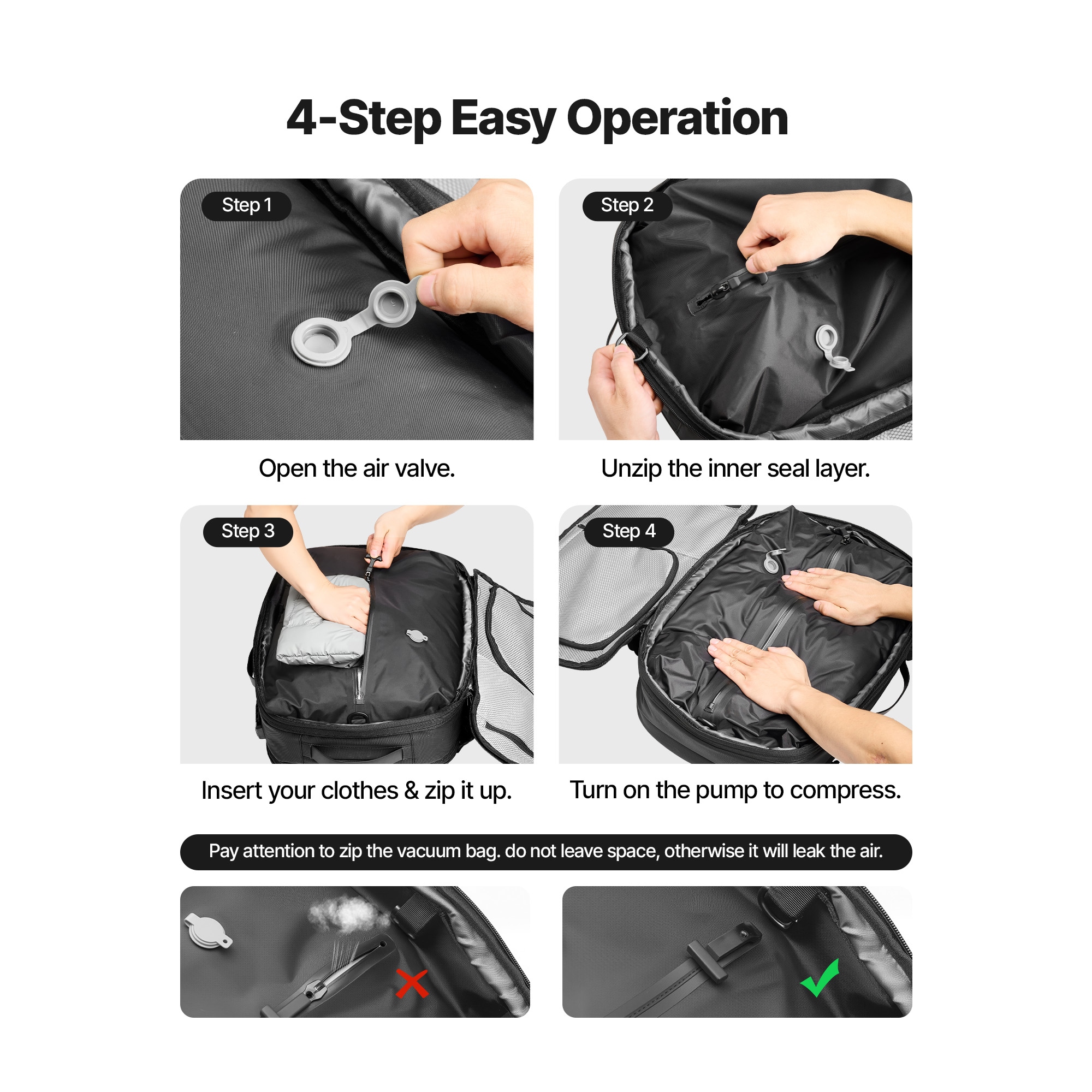 Vacuum Travel Backpack With Tsa Lock Expandable Carry On Bag Black_voghion.com